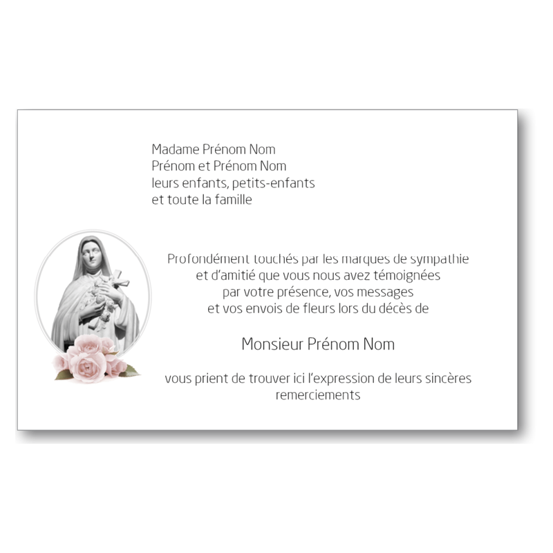 Cartes remerciements de condoléances personnalisables signe religieux