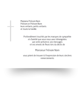 Cartes de remerciements de condoléances personnalisables avec croix