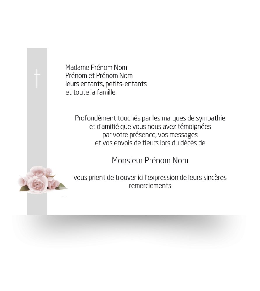 Cartes remerciements de condoléances personnalisables signe religieux