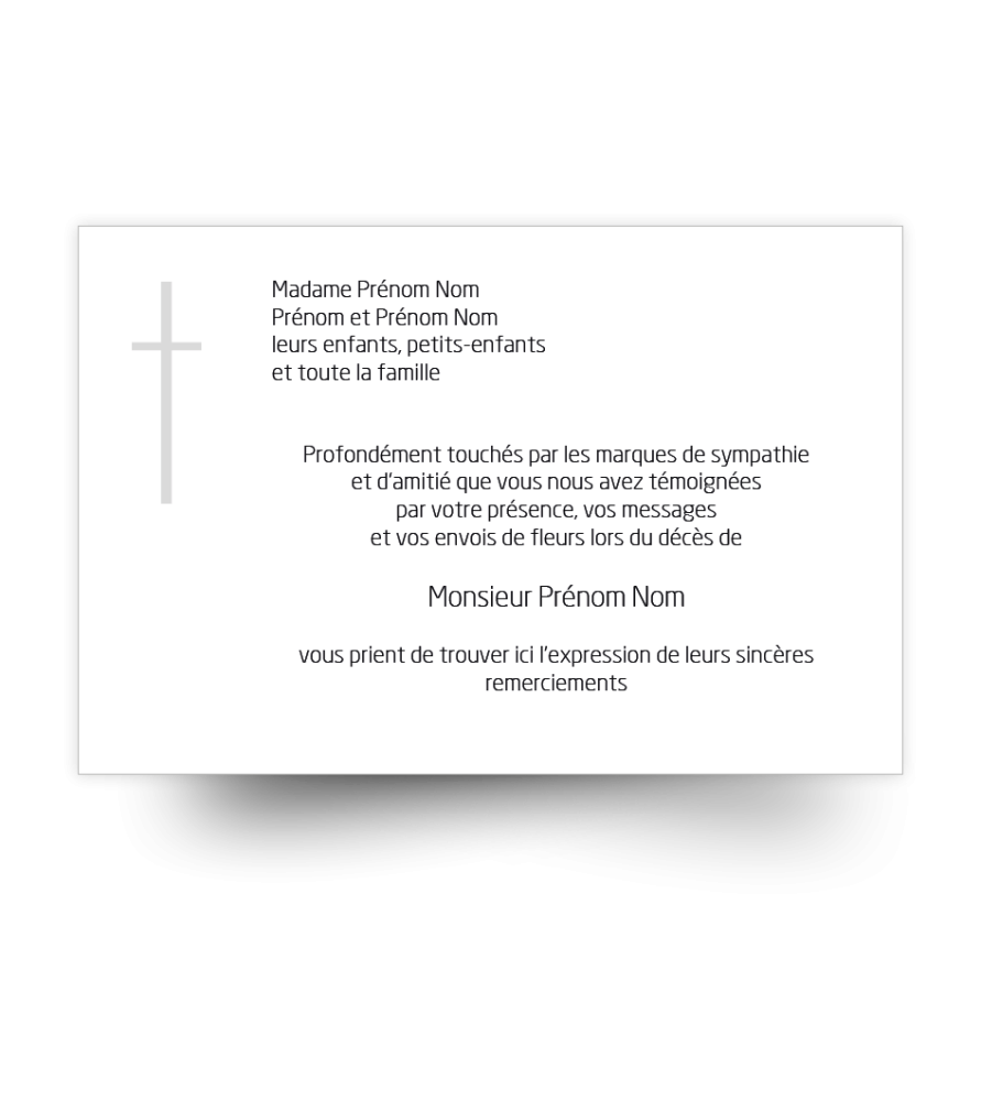 Cartes de remerciements de condoléances personnalisables avec croix Cartes de remerciements de condoléances personnalisables avec croix