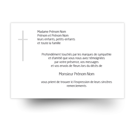 Cartes de remerciements de condoléances personnalisables avec croix